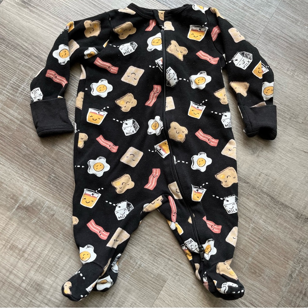 Wonder Nation | Cartoon Breakfast Food Graphic Zipper Onesie